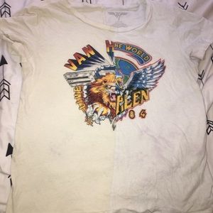 cream and white Van Halen shirt